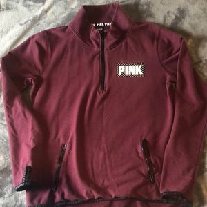 PINK brand maroon quarter zip crew neck sweater